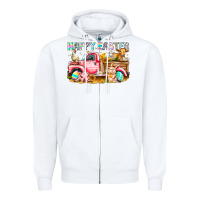 White Happy Easter Animal Farm Truck Zipper Hoodie - CowhideDigitalArt
