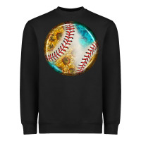 Black baseball with sunflower round earrings Heavyweight Sweatshirt - BundleAndBundleShop