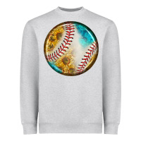Heather Grey baseball with sunflower round earrings Heavyweight Sweatshirt - BundleAndBundleShop