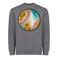 Baseball With Sunflower Round Earrings Heavyweight Sweatshirt | Teevron