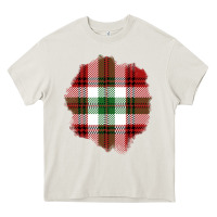 Cream Christmas Tartan Patch Heavy Core Tee - BundleAndBundleShop