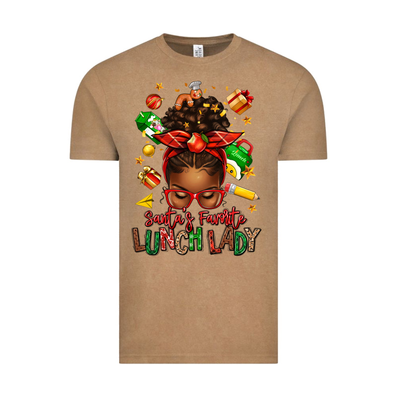 Santas Favorite Lunch Lady Afro Messy Bun Vintage Tee by texasbilliewilder | Teevron