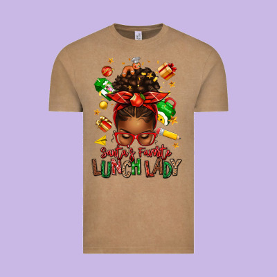 Santas Favorite Lunch Lady Afro Messy Bun Vintage Tee Designed By Texasbilliewilder