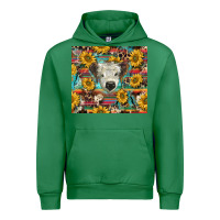 Emerald white Scottish calf and sunflowers Urban Hoodie - BarkalooDesign