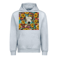 Heather Grey white Scottish calf and sunflowers Urban Hoodie - BarkalooDesign
