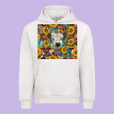White Scottish Calf And Sunflowers Urban Hoodie Designed By Barkaloodesign