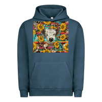 Pigment Midnight Navy white Scottish calf and sunflowers Urban Hoodie - BarkalooDesign