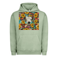 Pigment Oil Green white Scottish calf and sunflowers Urban Hoodie - BarkalooDesign