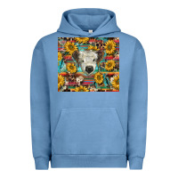 Pigment Pebble Blue white Scottish calf and sunflowers Urban Hoodie - BarkalooDesign