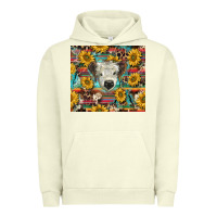 Pigment Pistachio white Scottish calf and sunflowers Urban Hoodie - BarkalooDesign