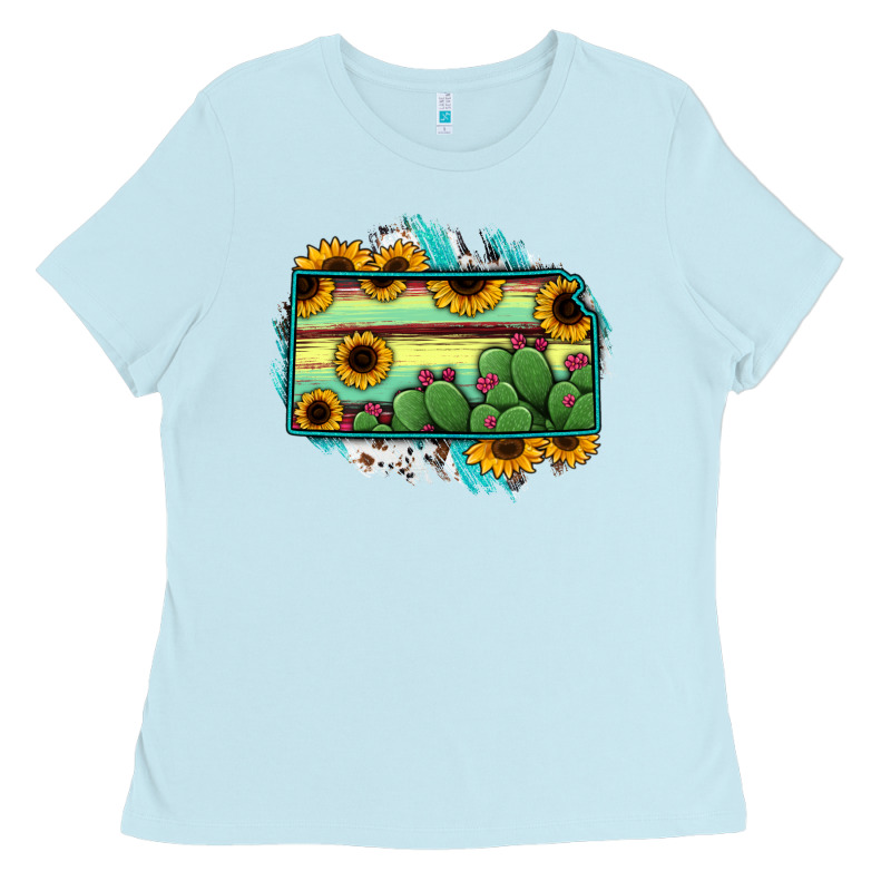 Kansas Map Sunflower Catus Serape Ladies Tee by RanaPortraitStore | Teevron