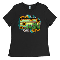 Black Kansas map sunflower catus serape Ladies Tee - RanaPortraitStore