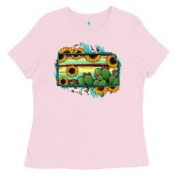 Bubblegum Pink Kansas map sunflower catus serape Ladies Tee - RanaPortraitStore