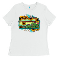 White Kansas map sunflower catus serape Ladies Tee - RanaPortraitStore