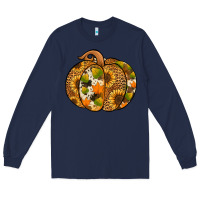 Navy leopard cowhide sunflower pumpkin Long Sleeve Tee - Jasminsmagicworld