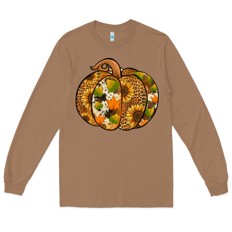 Leopard Cowhide Sunflower Pumpkin Long Sleeve Tee by Jasminsmagicworld | Teevron