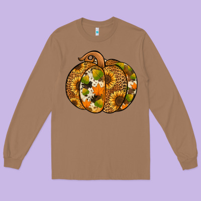 Leopard Cowhide Sunflower Pumpkin Long Sleeve Tee Designed By Jasminsmagicworld