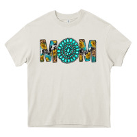 Cream Western Mom With Turquoise Gemstone Heavy Core Tee - BundleAndBundleShop