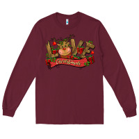 Burgundy love christmas reindeer Long Sleeve Tee - CowGirlArtShop