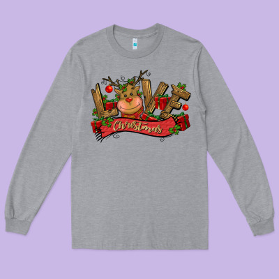 Love Christmas Reindeer Long Sleeve Tee Designed By Cowgirlartshop