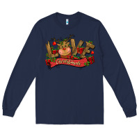 Navy love christmas reindeer Long Sleeve Tee - CowGirlArtShop
