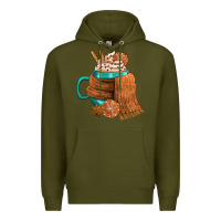 Army Green Winter Coffee Cup With Scarf Premium Hoodie - FaDigitalArtStudio