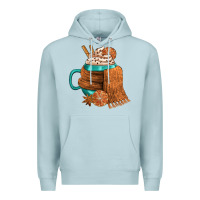 Blue Mist Winter Coffee Cup With Scarf Premium Hoodie - FaDigitalArtStudio
