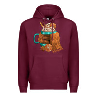 Burgundy Winter Coffee Cup With Scarf Premium Hoodie - FaDigitalArtStudio