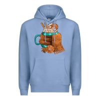 Colony Blue Winter Coffee Cup With Scarf Premium Hoodie - FaDigitalArtStudio