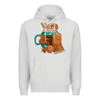 Dove Grey Winter Coffee Cup With Scarf Premium Hoodie - FaDigitalArtStudio