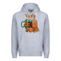Heather Grey Winter Coffee Cup With Scarf Premium Hoodie - FaDigitalArtStudio