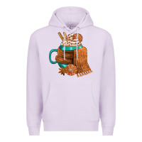 Lilac Winter Coffee Cup With Scarf Premium Hoodie - FaDigitalArtStudio