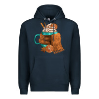 Navy Winter Coffee Cup With Scarf Premium Hoodie - FaDigitalArtStudio