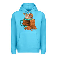 Ocean Blue Winter Coffee Cup With Scarf Premium Hoodie - FaDigitalArtStudio