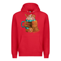 Red Winter Coffee Cup With Scarf Premium Hoodie - FaDigitalArtStudio