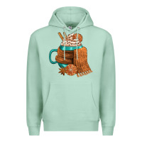 Seafoam Winter Coffee Cup With Scarf Premium Hoodie - FaDigitalArtStudio