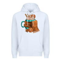 White Winter Coffee Cup With Scarf Premium Hoodie - FaDigitalArtStudio
