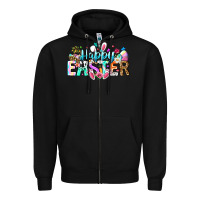 Black Happy Easter Bunny Zipper Hoodie - CowhideDigitalArt