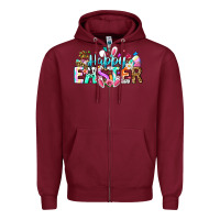 Burgundy Happy Easter Bunny Zipper Hoodie - CowhideDigitalArt