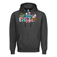 Charcoal Heather Happy Easter Bunny Zipper Hoodie - CowhideDigitalArt