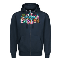 Navy Happy Easter Bunny Zipper Hoodie - CowhideDigitalArt