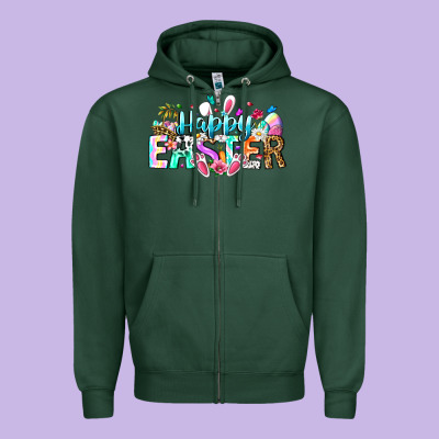 Happy Easter Bunny Zipper Hoodie Designed By Cowhidedigitalart