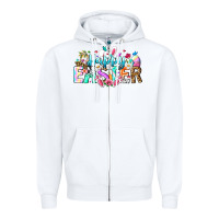 White Happy Easter Bunny Zipper Hoodie - CowhideDigitalArt