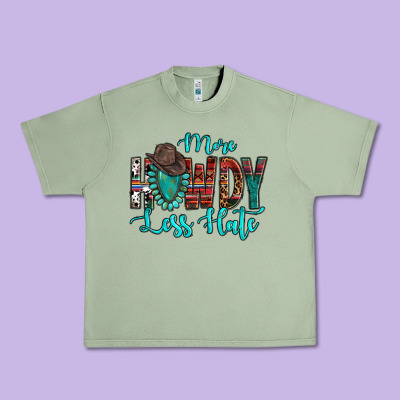 Western More Howdy Less Hate Cowboy Hat Gemstone Urban Heavy Tee Designed By Howdyjamesfarm