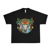 Black floral feather bull skull Urban Heavy Tee - JahusDesignShop
