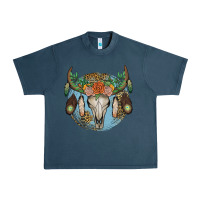 Midnight Navy floral feather bull skull Urban Heavy Tee - JahusDesignShop