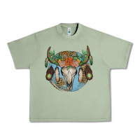 Oil Green floral feather bull skull Urban Heavy Tee - JahusDesignShop