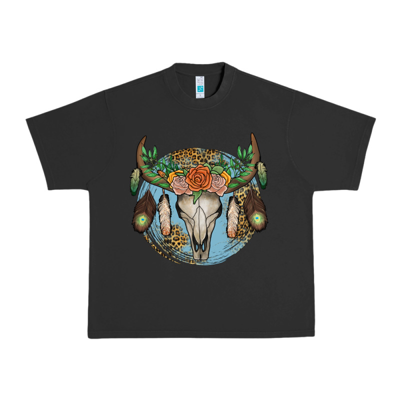 Floral Feather Bull Skull Urban Heavy Tee by JahusDesignShop | Teevron