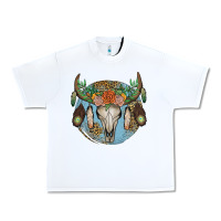 White floral feather bull skull Urban Heavy Tee - JahusDesignShop