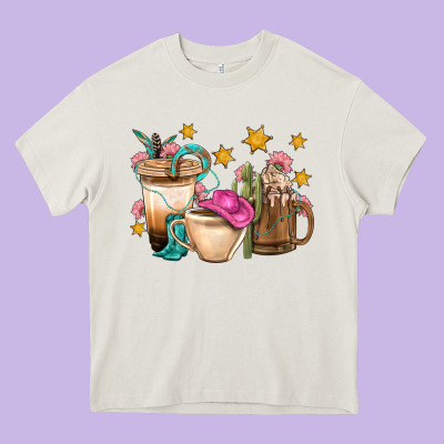 Western Cowgirl Coffee Cup Bbs Heavy Core Tee Designed By Bundleandbundleshop